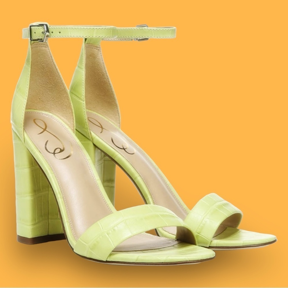 NWT Sam Edelman ‘Yaro’ Ankle Strap Block Heel Sandal in “Kiwi Croco” Size 5.5